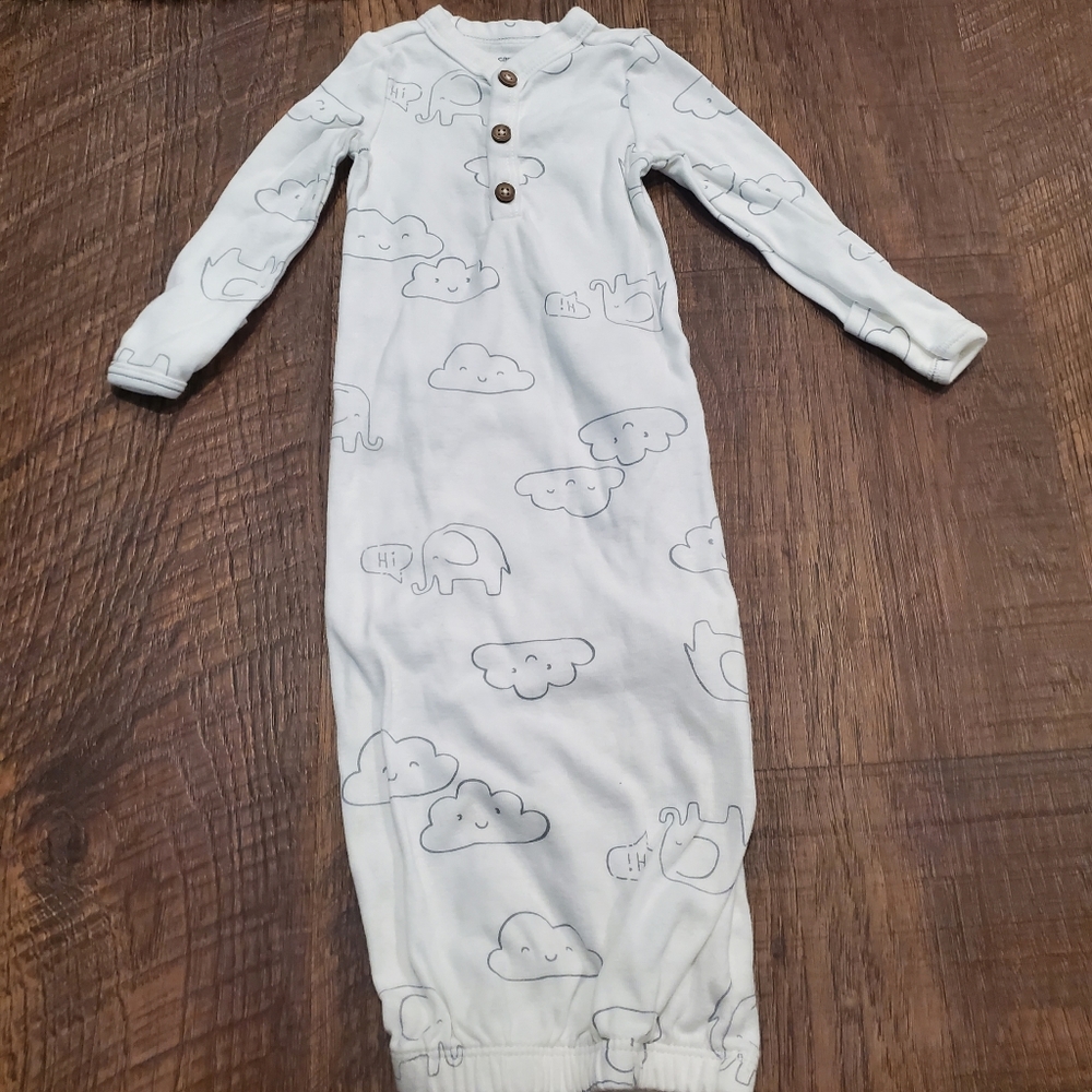 Carters Sleep Sack Sleeper Cotton Gown White Clouds Elephant Gender Neutral 0-3M